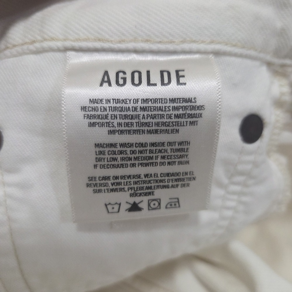 Agolde Parker Long High Rise Cut Off Raw Hem Jean Shorts Creamy White Size 27 - Picture 8 of 10